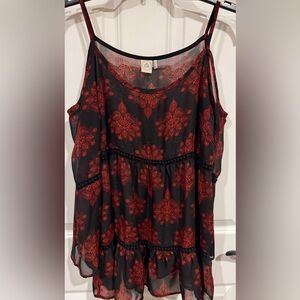 Anthropologie Paper Crane Peasant Shirt Cold Shoulder Paisley Sheer Boho Small